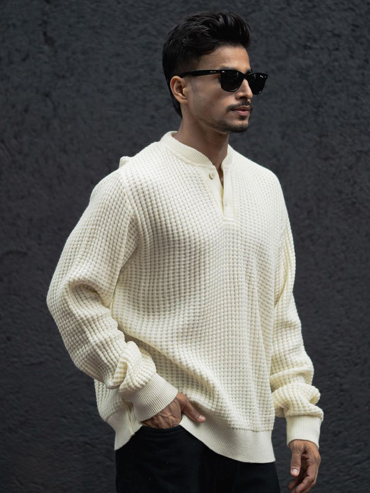 Powerlook Self Design Henley Neck Sweaters