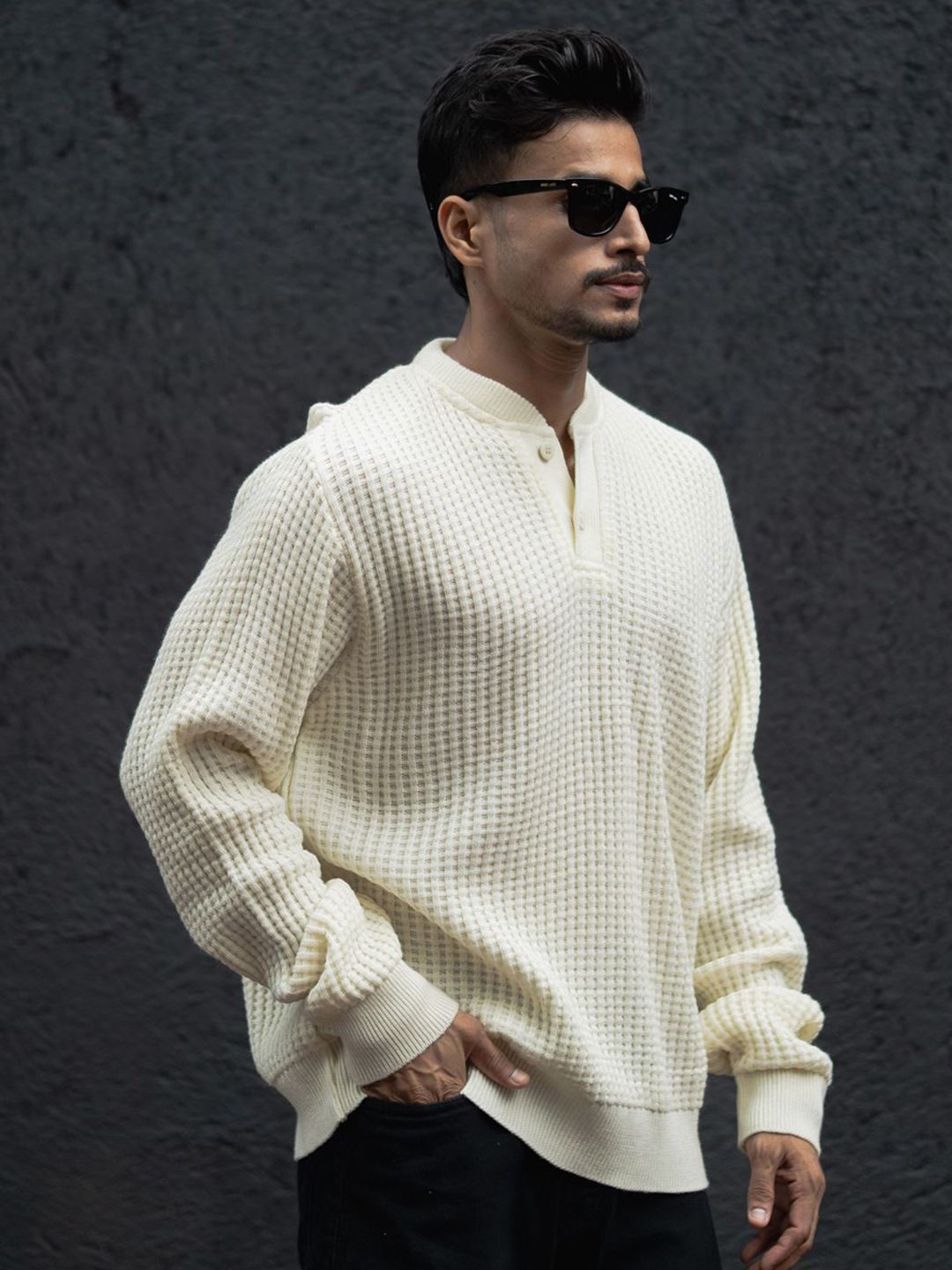 Powerlook Self Design Henley Neck Sweaters