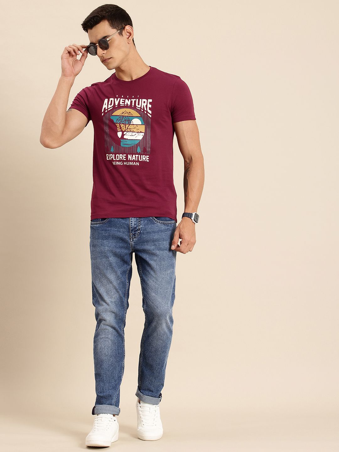 Being Human Pure Cotton Typography Printed T-shirt