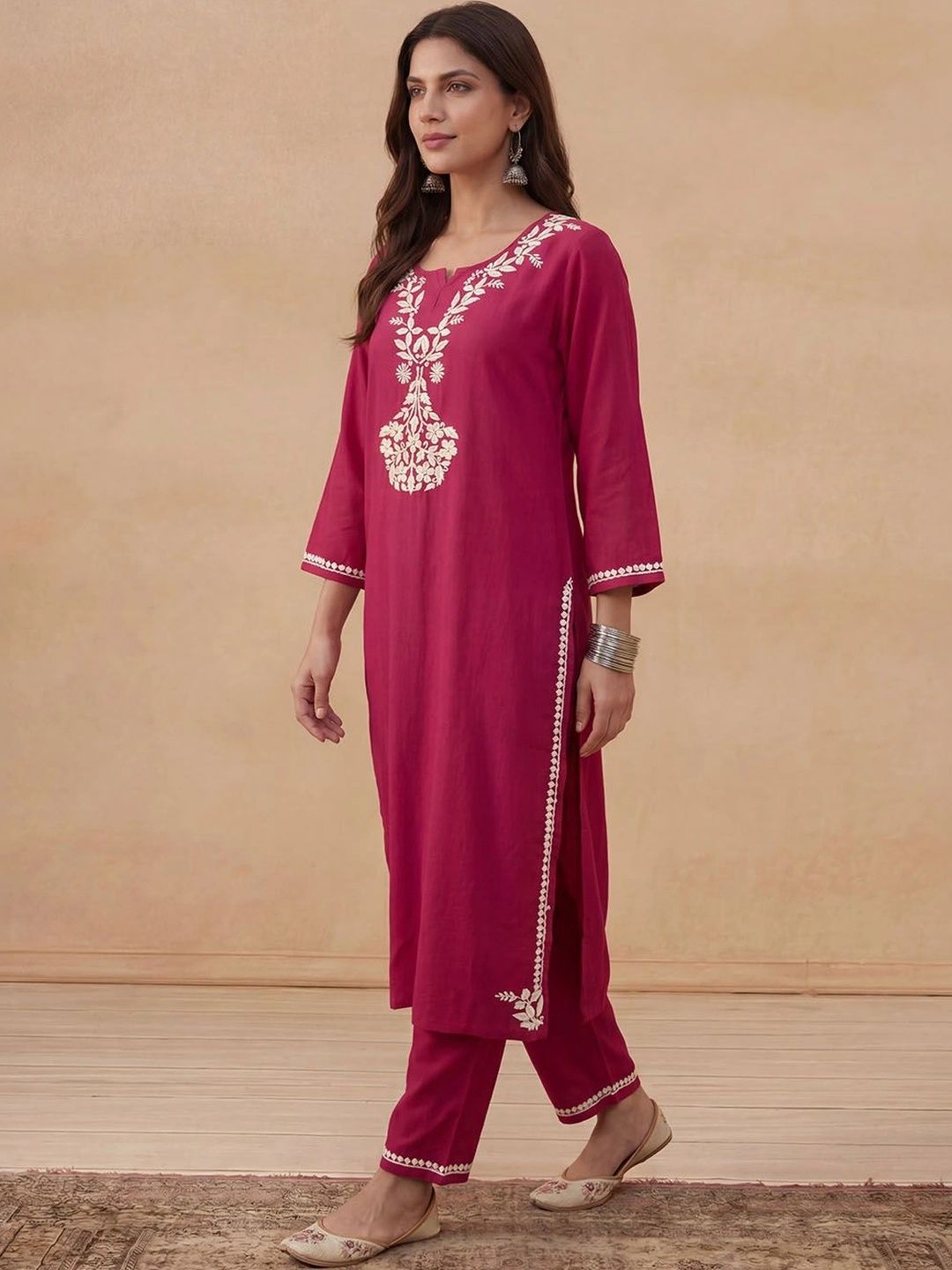 House of Chikankari Women Regular Chikankari Kurta with Trousers