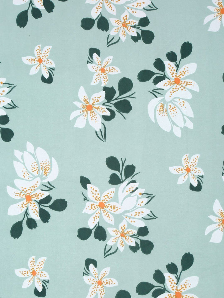 Myntra Elegant Homes Green & White Floral 300 TC Cadar Tempat Tidur Single dengan 1 Sarung Bantal