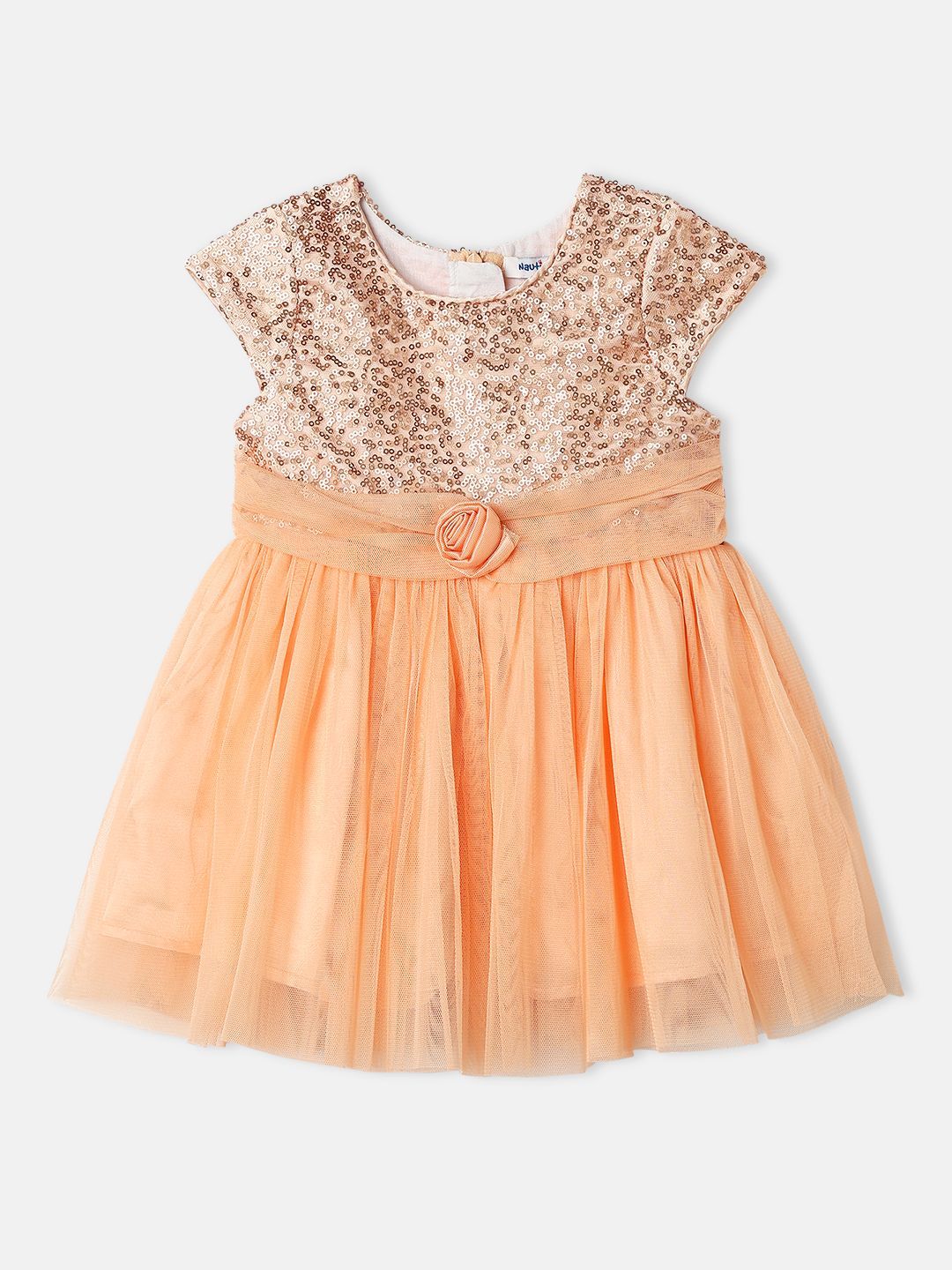 Nautinati Girls' Sequin Mesh Sleeveless Knee Length Party Frock