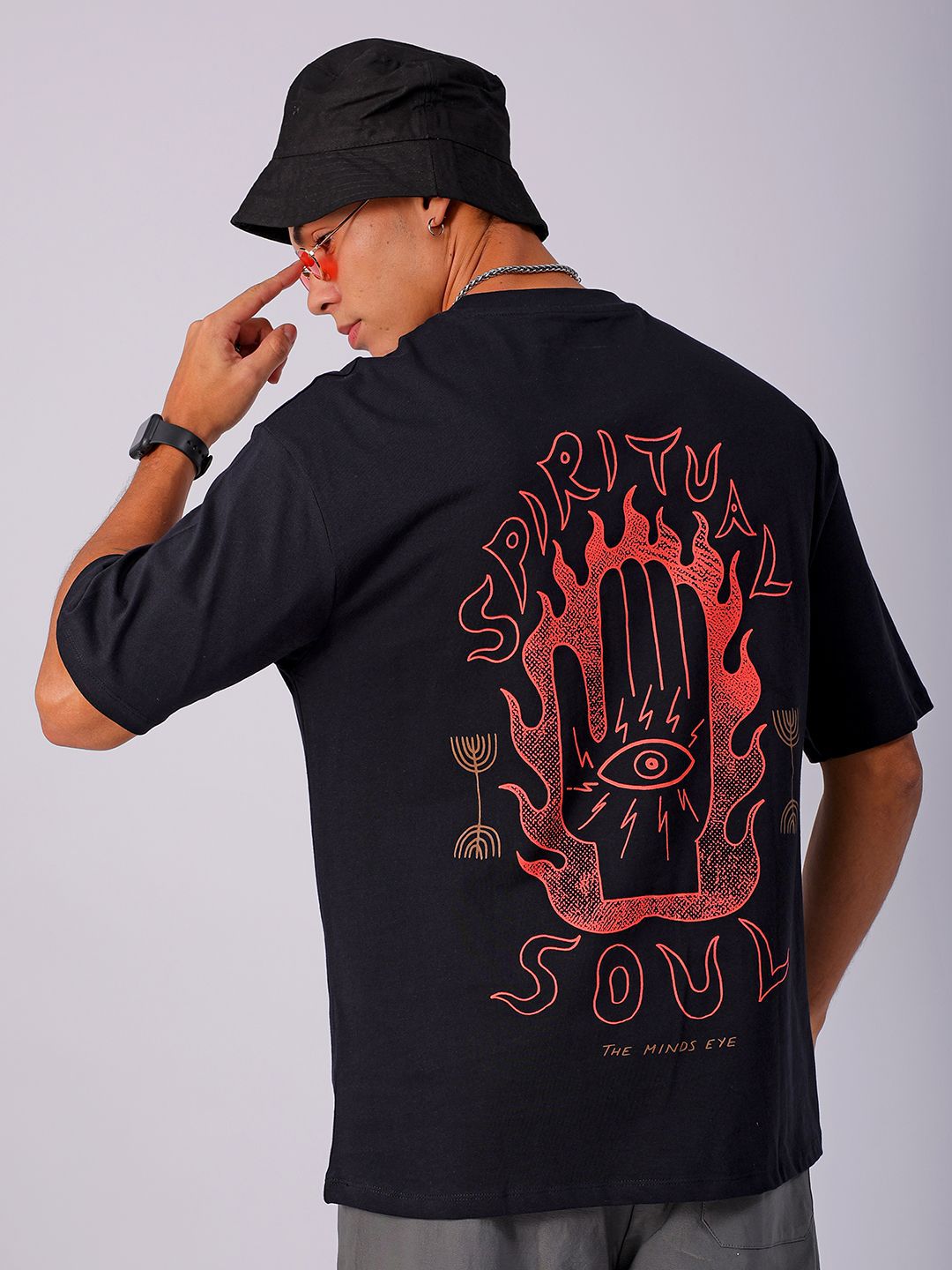 The Indian Garage Co Men Back Printed Boxy Oversized Round Neck T-shirt