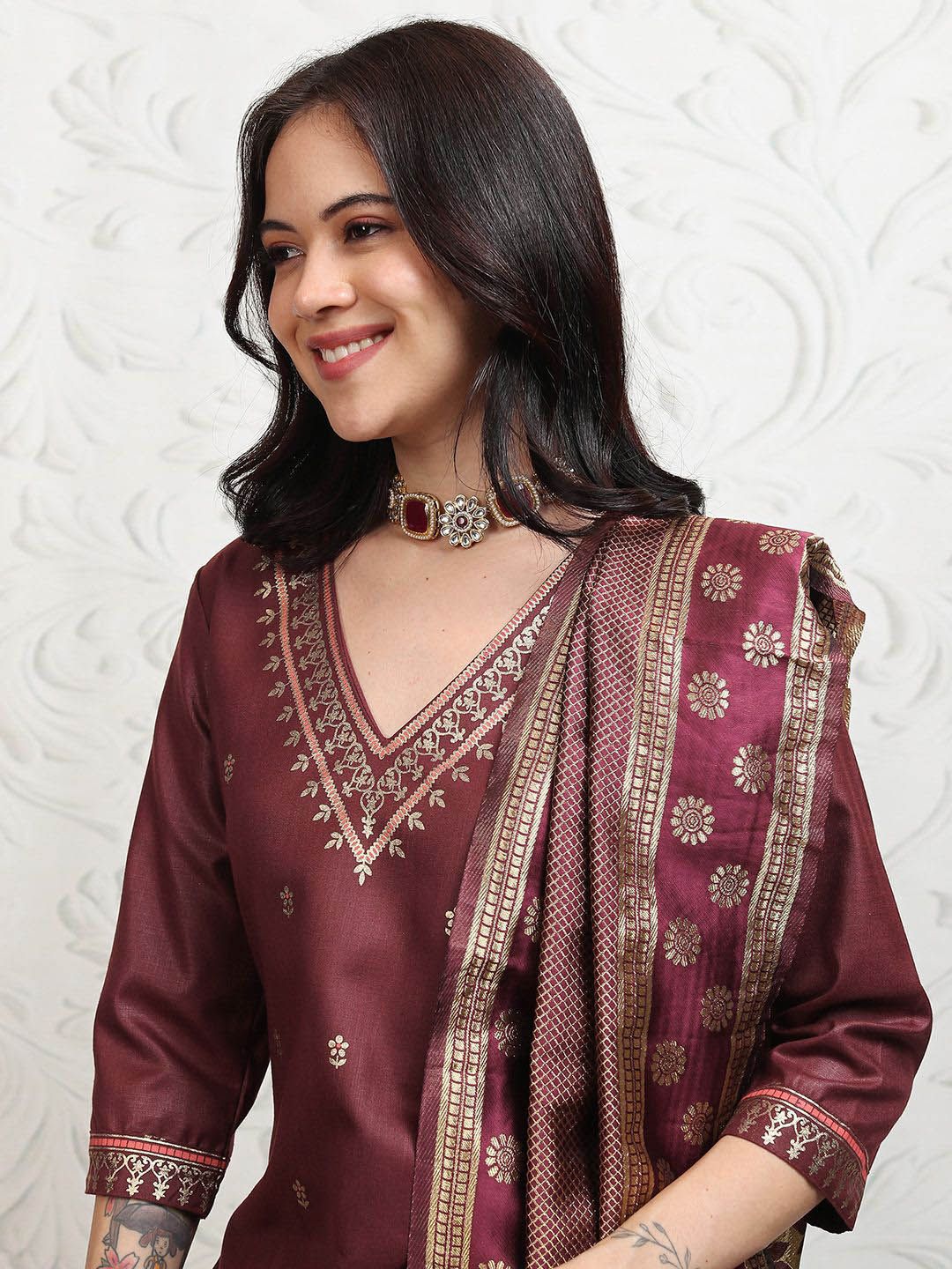 Vishudh Women Ethnic Motifs Printed Regular Kurta with Palazzos & With Dupatta