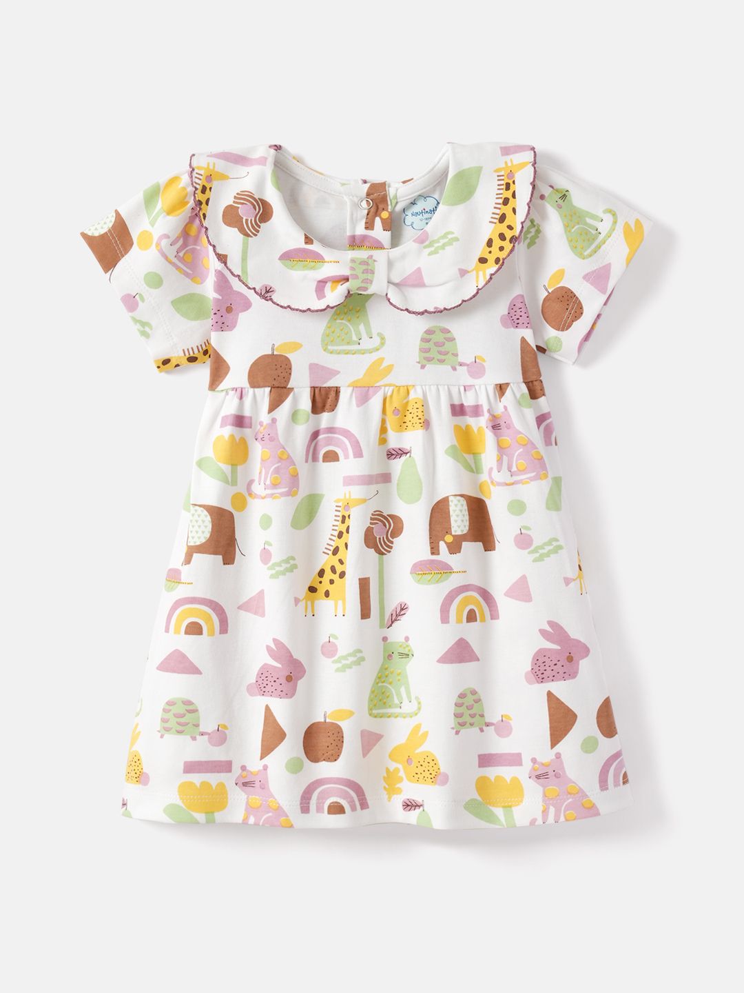 Nauti Nati Girls Graphic Printed Peter Pan Collar Cotton A-Line Dress