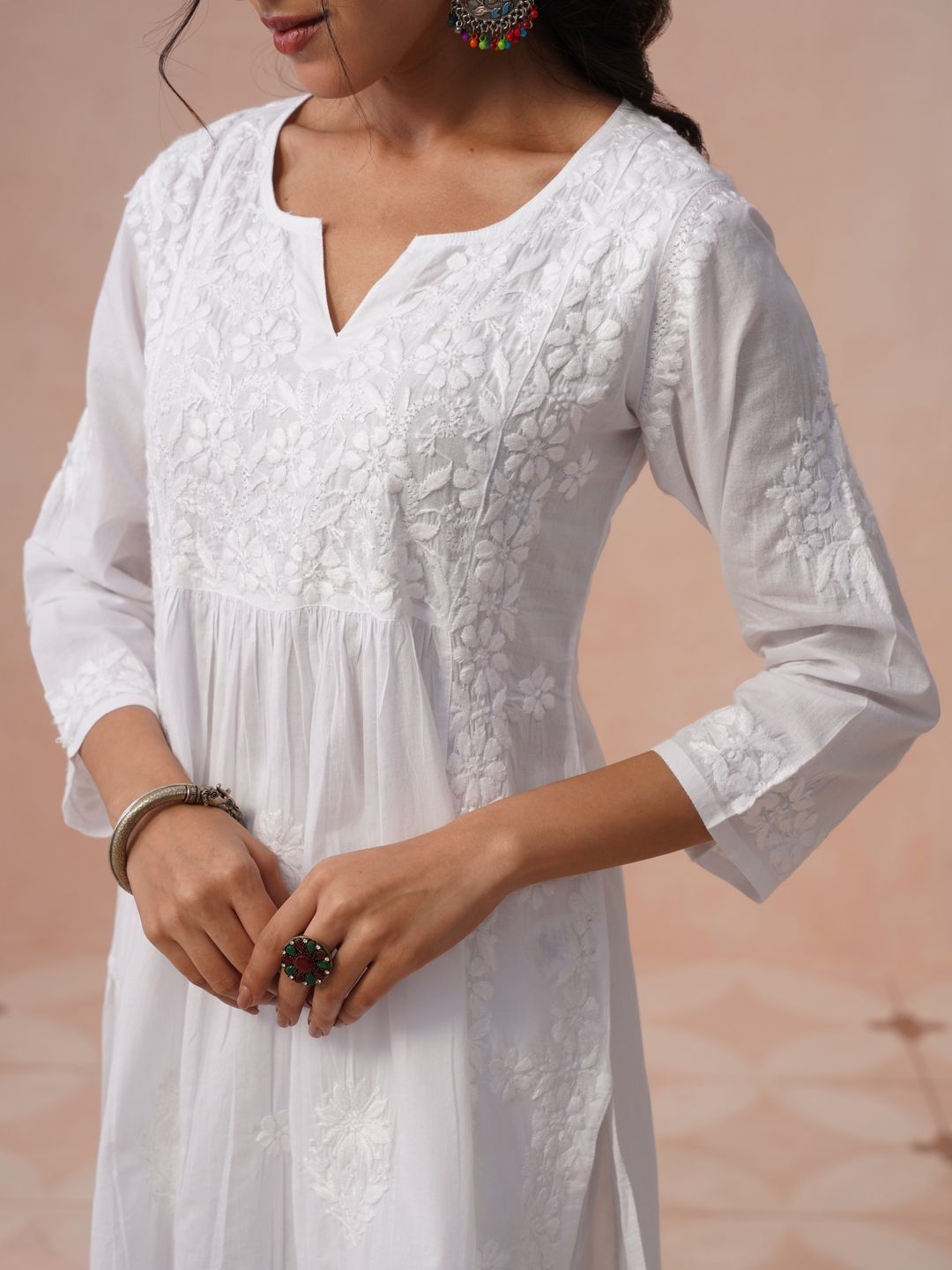 House of Chikankari Women Embroidered Chikankari White Romance Kurta