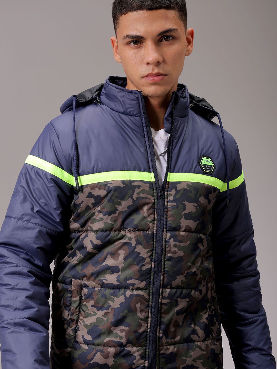 The Indian Garage Co Men Hooded Camouflage Printed Casual Quilted Jacket