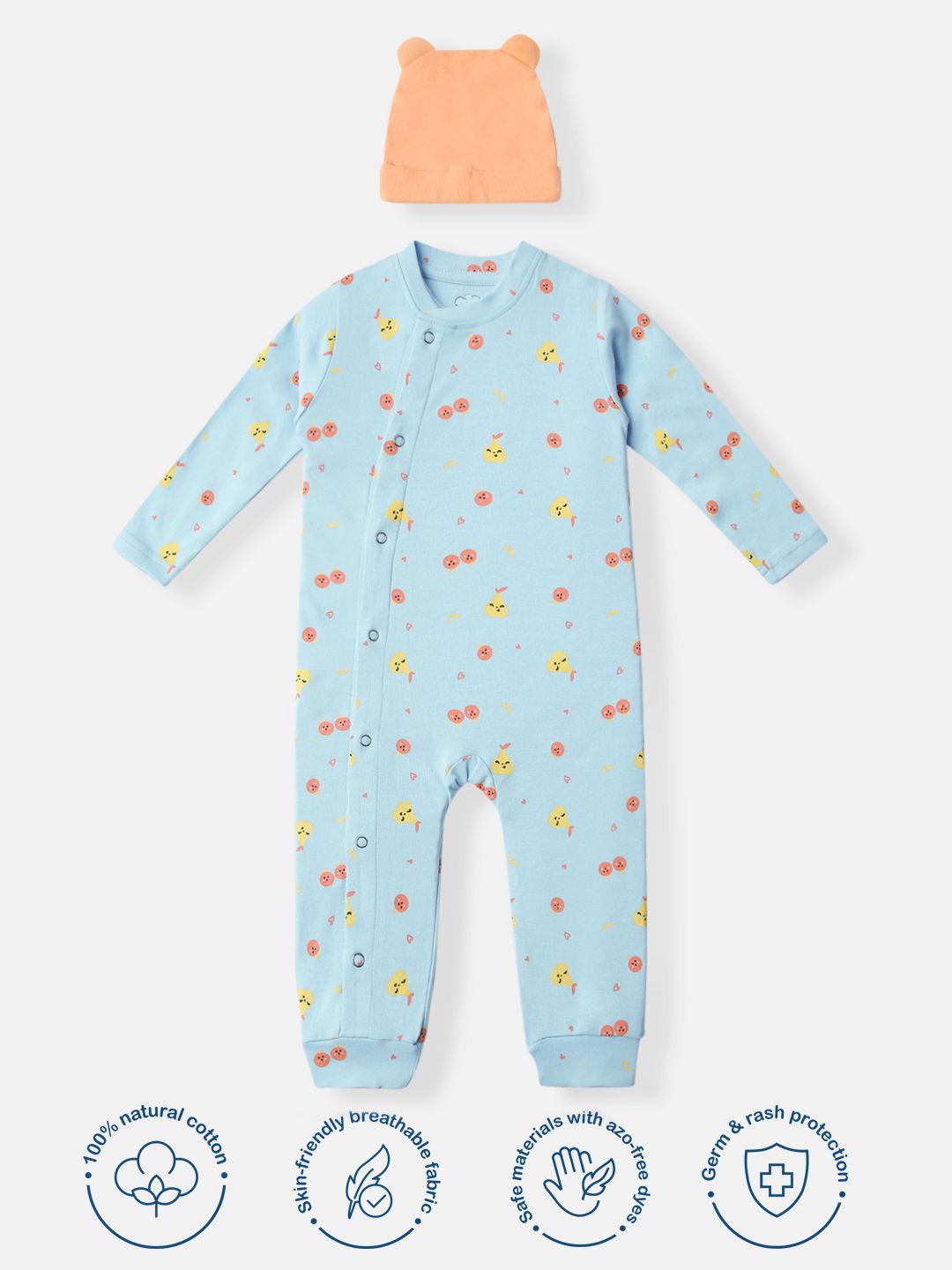 Nauti Nati Boys Interlock Cotton All-over Printed Sleepsuit With Beanie