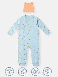 Nauti Nati Boys Interlock Cotton All-over Printed Sleepsuit With Beanie