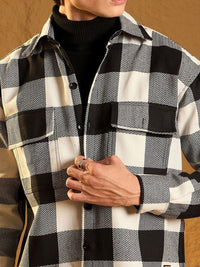 DENNISON Men Double Pocket Drop Shoulder Oversized Cotton Checked Shacket