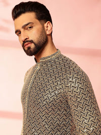 Anouk Geometric Embroidered Mandarin Collar Sequinned Cotton Straight Kurta