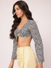 DressBerry Monochrome Vibe Animal Rivets Ruched Crop Top
