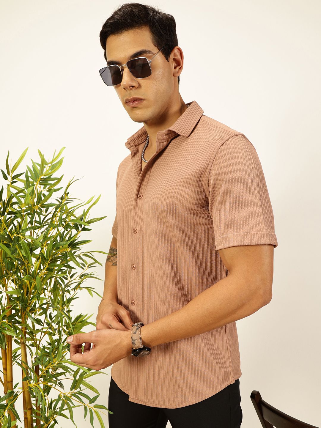 Thomas Scott Men Premium Slim Fit Vertical Stripes Casual Shirt