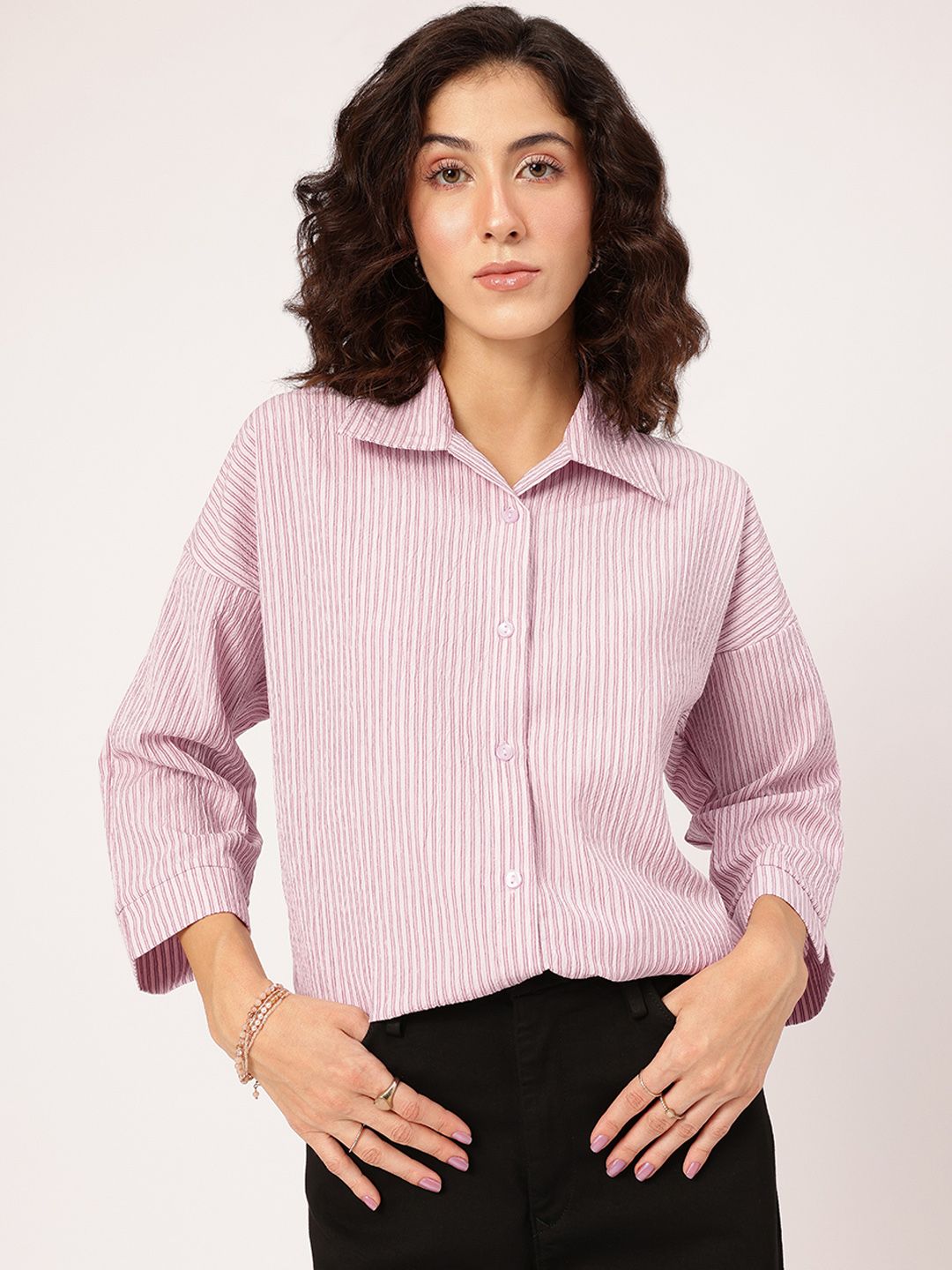DressBerry Freedom Fit Striped Textured Longline Shirt