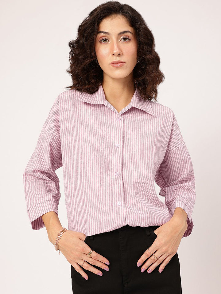 DressBerry Freedom Fit Striped Textured Longline Shirt