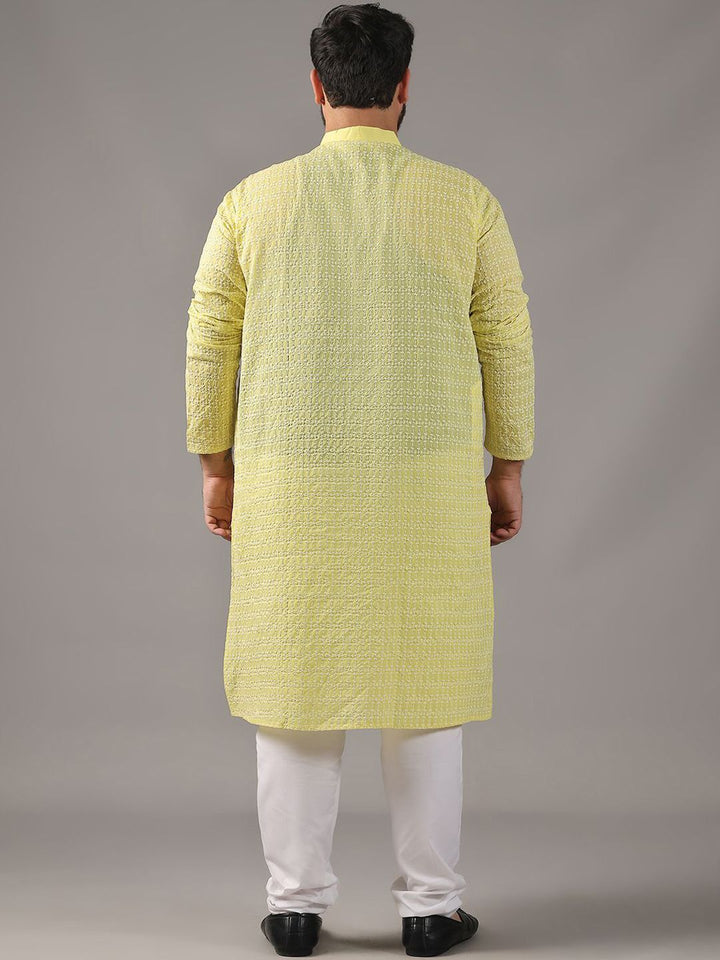 SOJANYA PLUS Size Floral Embroidered Thread Work Band Collar Pure Cotton Straight Kurta