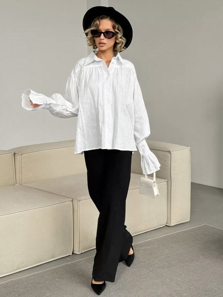 all about you Women Striped Bell Sleeve Cotton Shirt Style Top