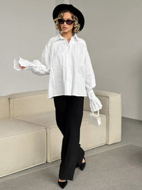 all about you Women Striped Bell Sleeve Cotton Shirt Style Top