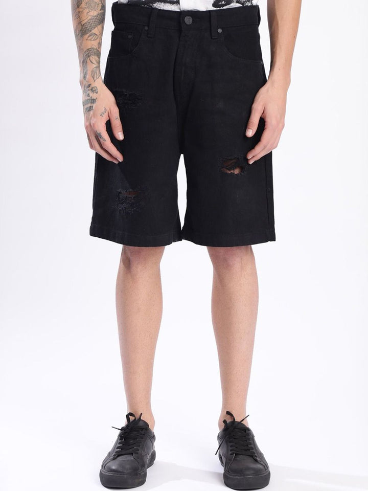 Bene Kleed Men Relax Fit Distressed Denim Shorts