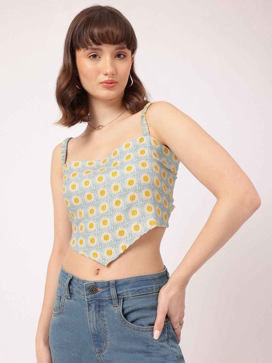DressBerry Color Pop Petals Bow Detail Scarf Hem Crop Top