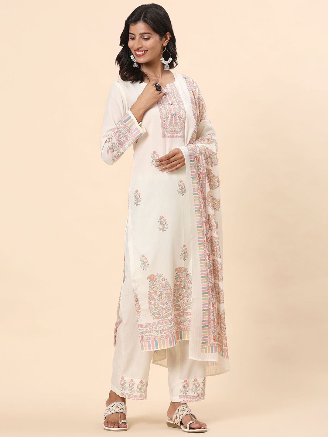 Mamicha Women Floral Printed Regular Pure Cotton Kurta with Palazzos & With Dupatta
