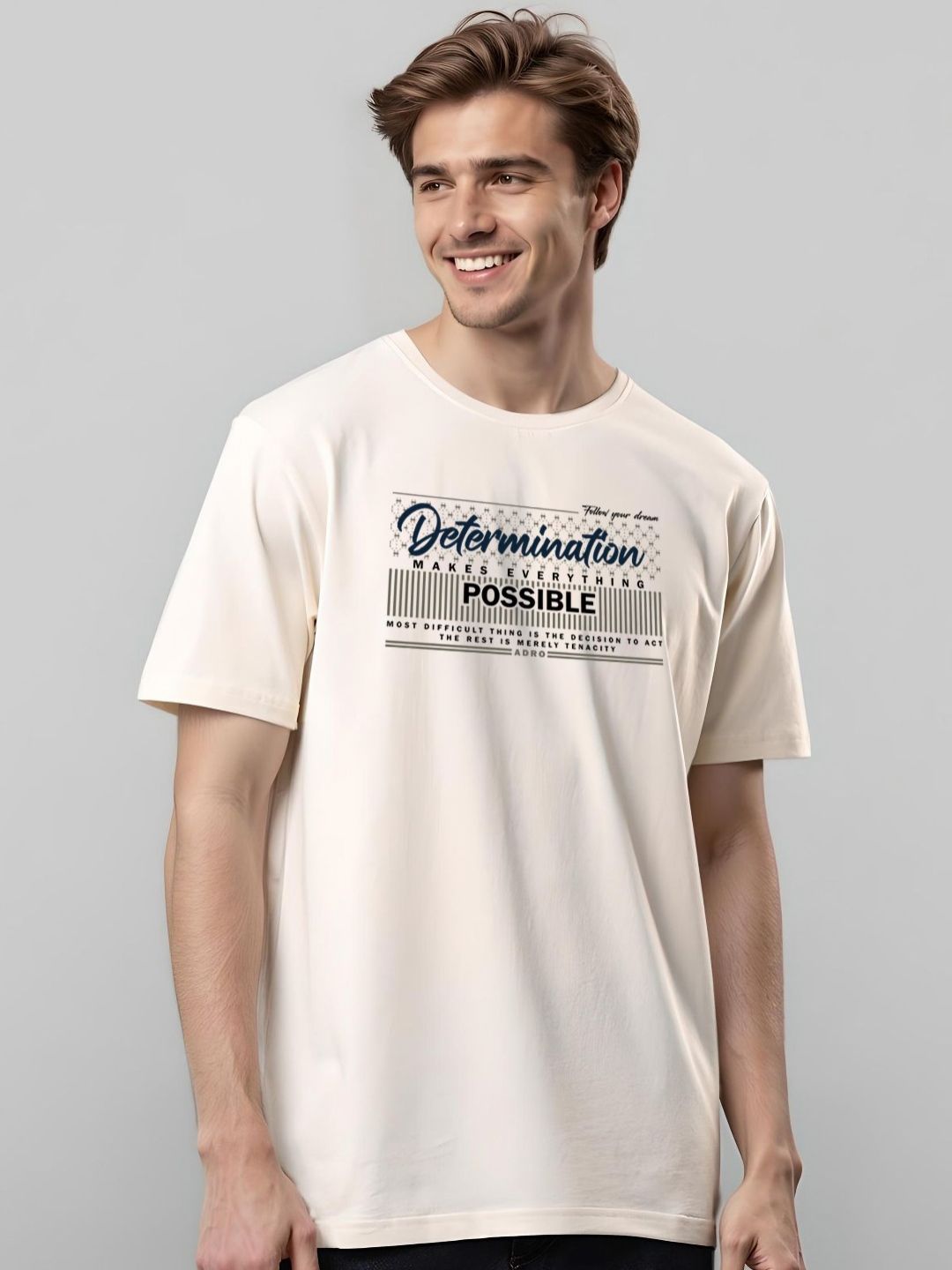 ADRO Typography Printed Round Neck Cotton T-shirt