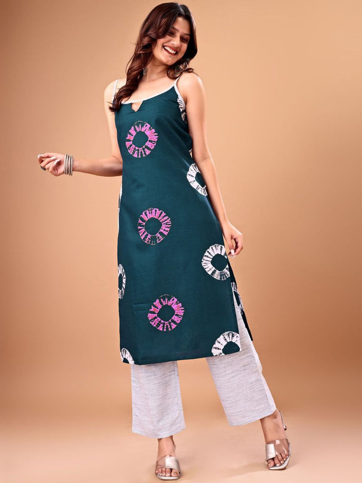 KALINI Geometric Printed Shoulder Strap Straight Kurta With Palazzos