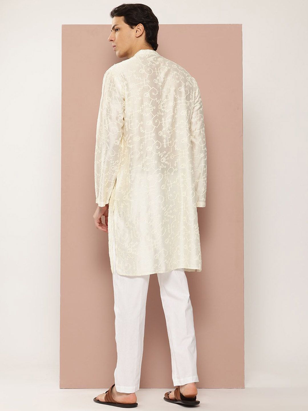 See Designs Woven Design Mandarin Collar Chanderi Silk Straight Kurta