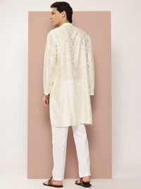 See Designs Woven Design Mandarin Collar Chanderi Silk Straight Kurta