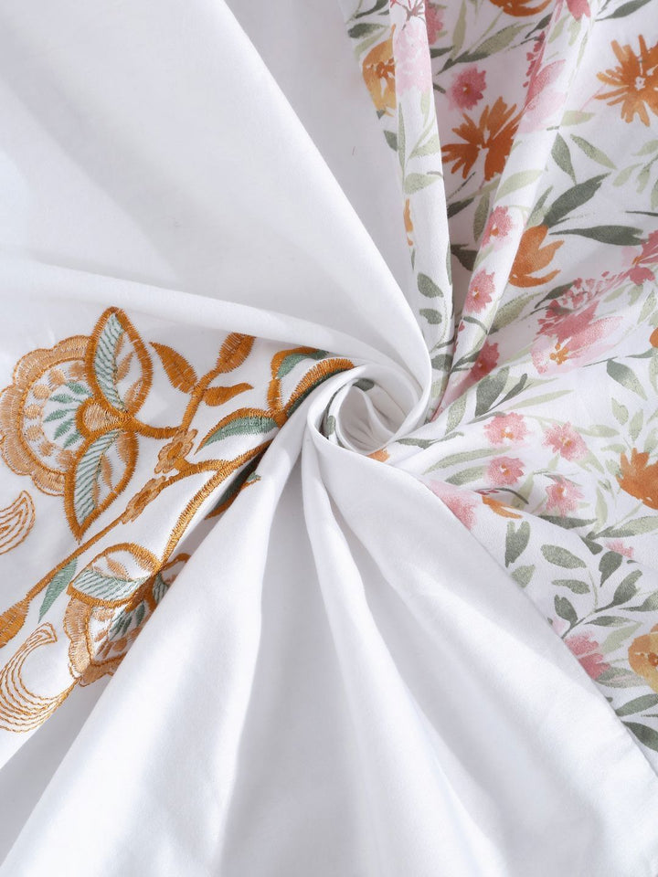 Myntra Elegant Homes White Floral Cotton 400 TC Single Superfine Bedsheet with 2 Pillow Covers-225 x 150 cm