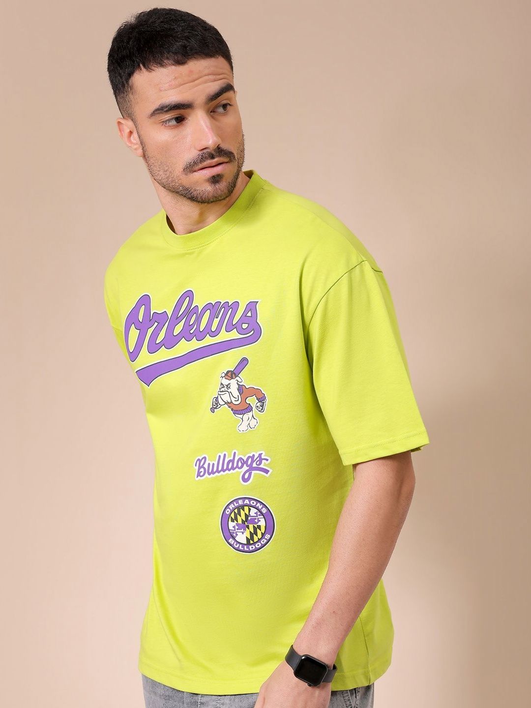 The Indian Garage Co Men Typography Printed Round Neck Cotton Oversized T-shirt