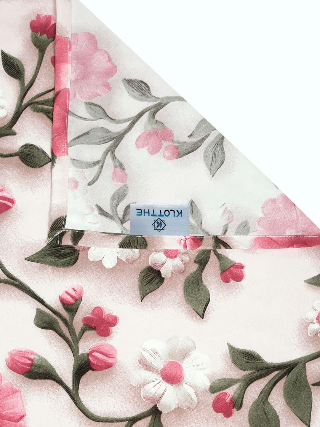 KLOTTHE Cream Color & Pink Floral Printed Flat 300 TC Single 7D Bedsheet & Pillow Cover