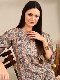 Anouk Grey Floral Printed Gotta Patti Straight Kurta With Trouser