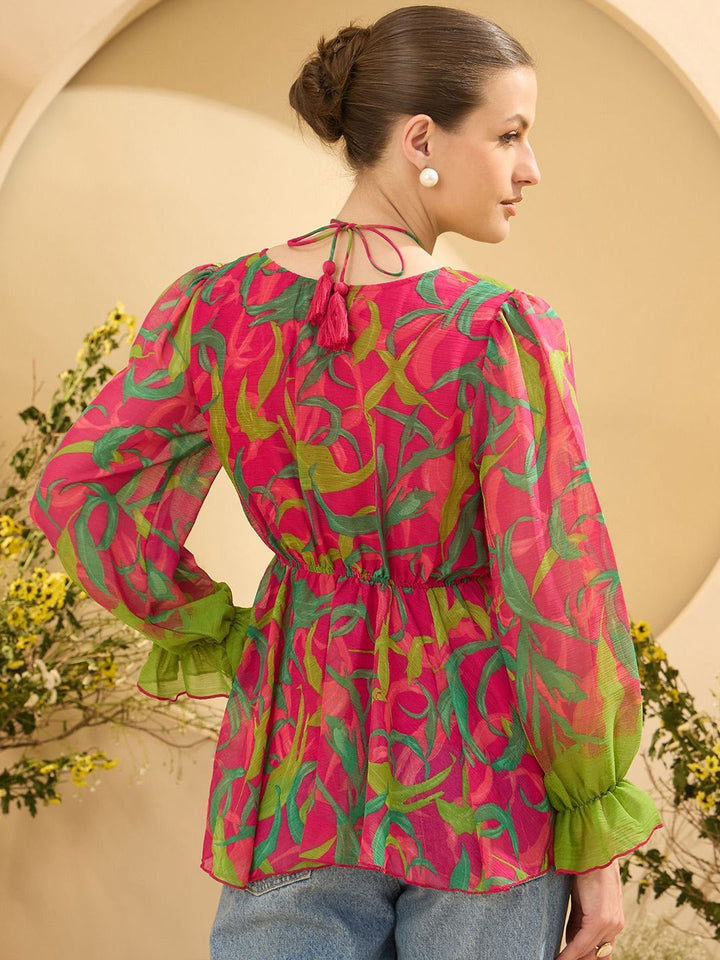Antheaa Women Printed Puff Sleeves Empire Top