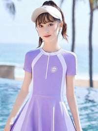 YK Girls Printed Round Neck Swim Dress