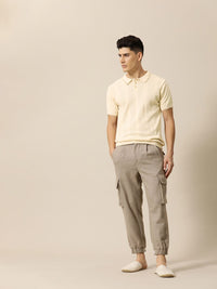 Mr Bowerbird Men Self Designed Polo Collar Pure Cotton Tailored Winter T-shirt
