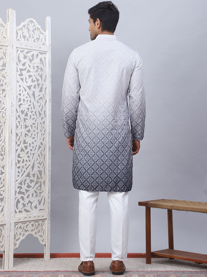 Jompers Ombre Printed Mandarin Collar Sequinned Straight Kurta With Pyjamas