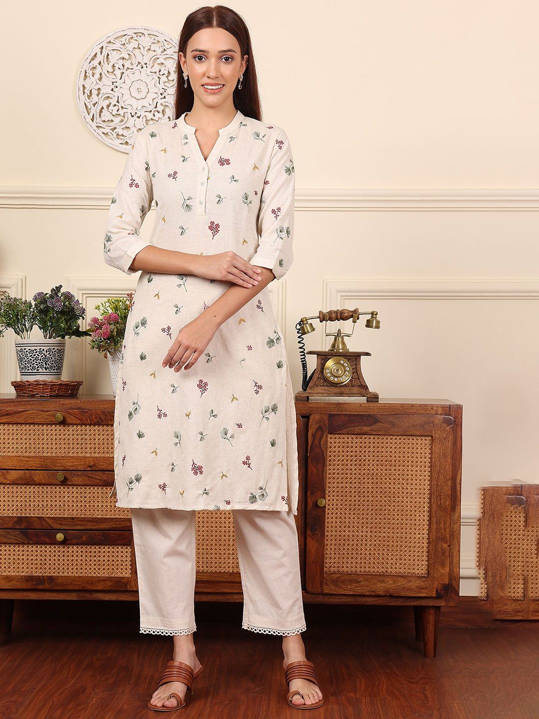 W Women Floral Printed Sequinned Kurta