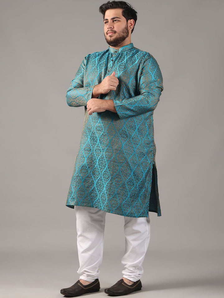 SOJANYA PLUS Plus Size Men Ethnic Motifs Woven Design Straight Kurta With Pyjamas