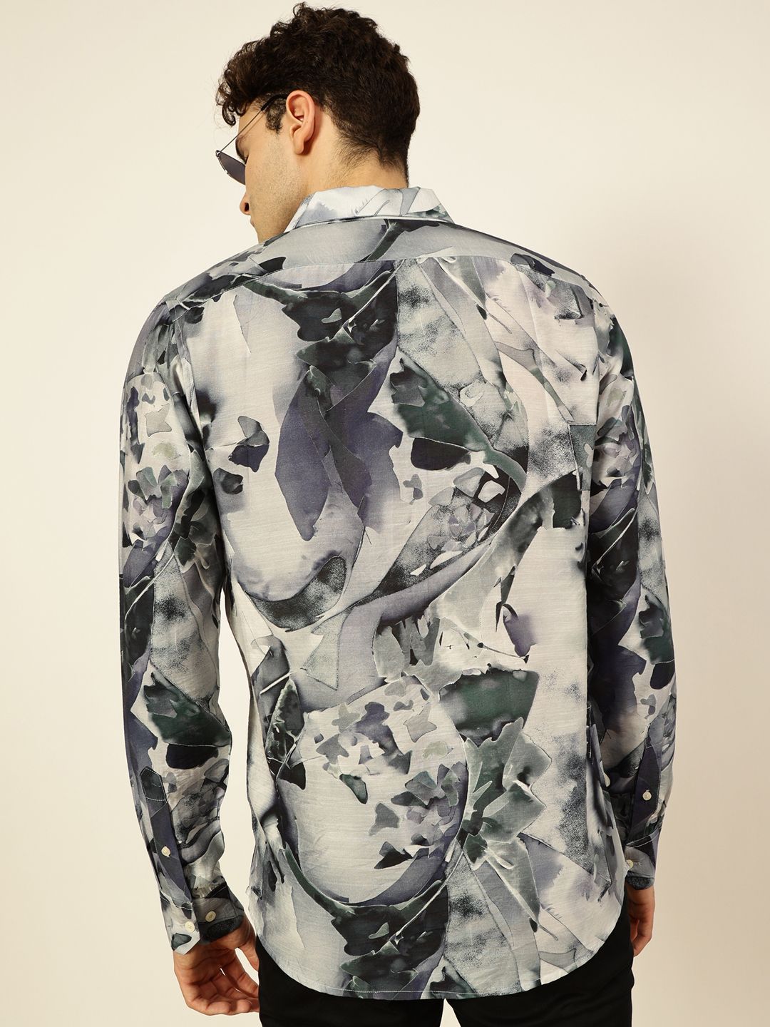 Thomas Scott Men Premium Spread Collar Abstract Printed Cotton Slim Fit Casual Shirt