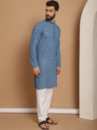 Anouk Blue Embroidered Regular Thread Work Pure Cotton Kurta With Churidar
