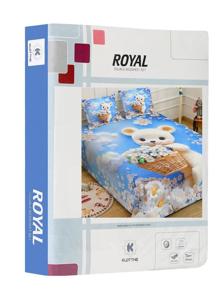 Klotthe Teddy Bear Printed 400 TC King 7D Bedsheet & 2 Pillow Covers-2.50 m x 2.25 m