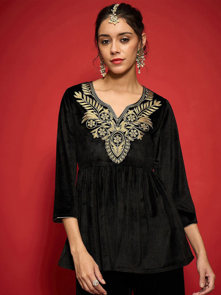 Shae by SASSAFRAS Embroidered Velvet Top