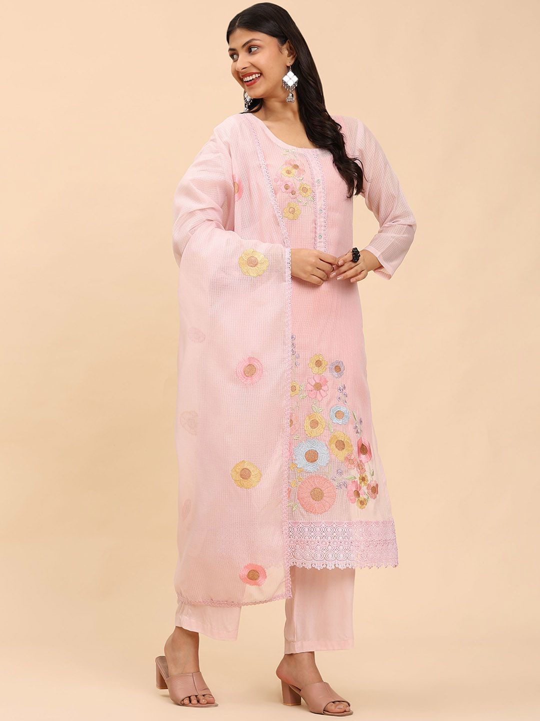 Mamicha Women Floral Regular Pure Cotton Kurta with Palazzos & With Dupatta