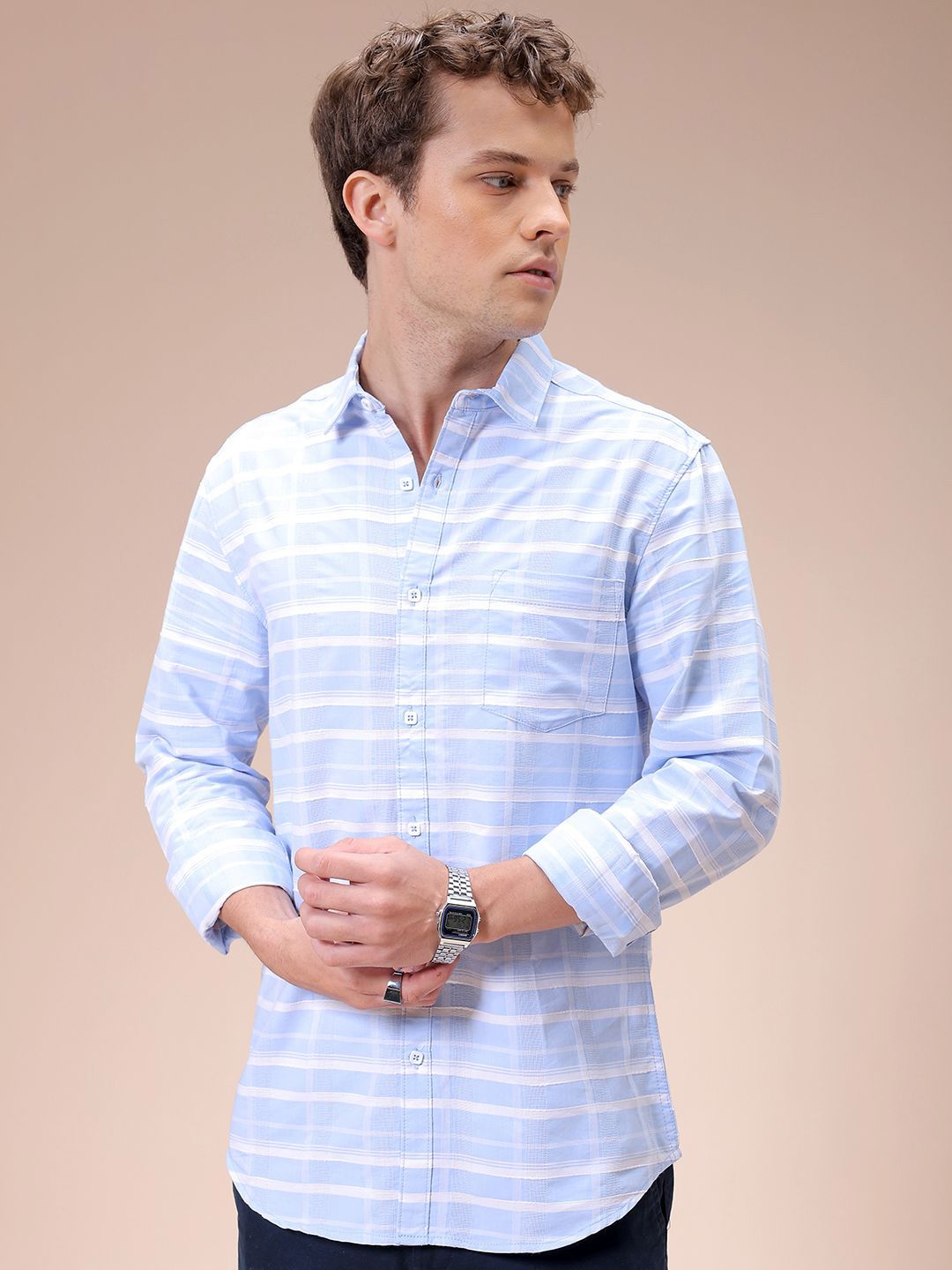 The Indian Garage Co Men Slim Fit Opaque Checked Casual Shirt