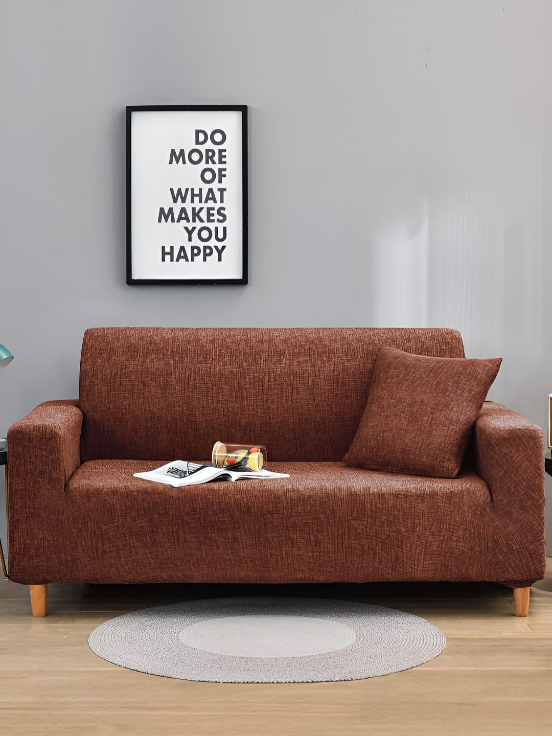 Story@home Brown Printed 3 Seater Stretchable Sofa Cover With Arms