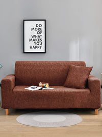 Story@home Brown Printed 3 Seater Stretchable Sofa Cover With Arms
