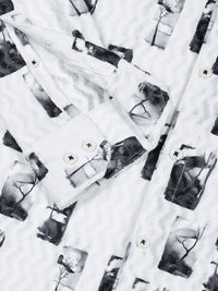 Thomas Scott Men Classic Slim Fit Spread Collar Abstract Printed Casual Shirt
