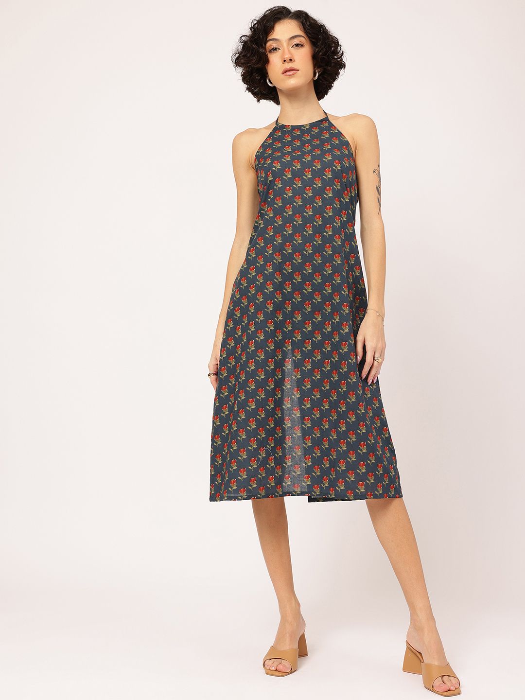 DressBerry Boho Babe Indie Florals Halter Neck Midi Dress with Slit