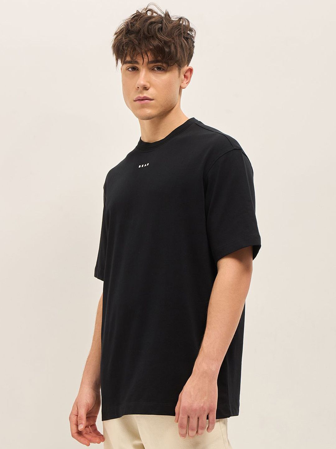 THE BEAR HOUSE Typography Printed Drop Shoulder Sleeves Cotton Oversized T-shirt